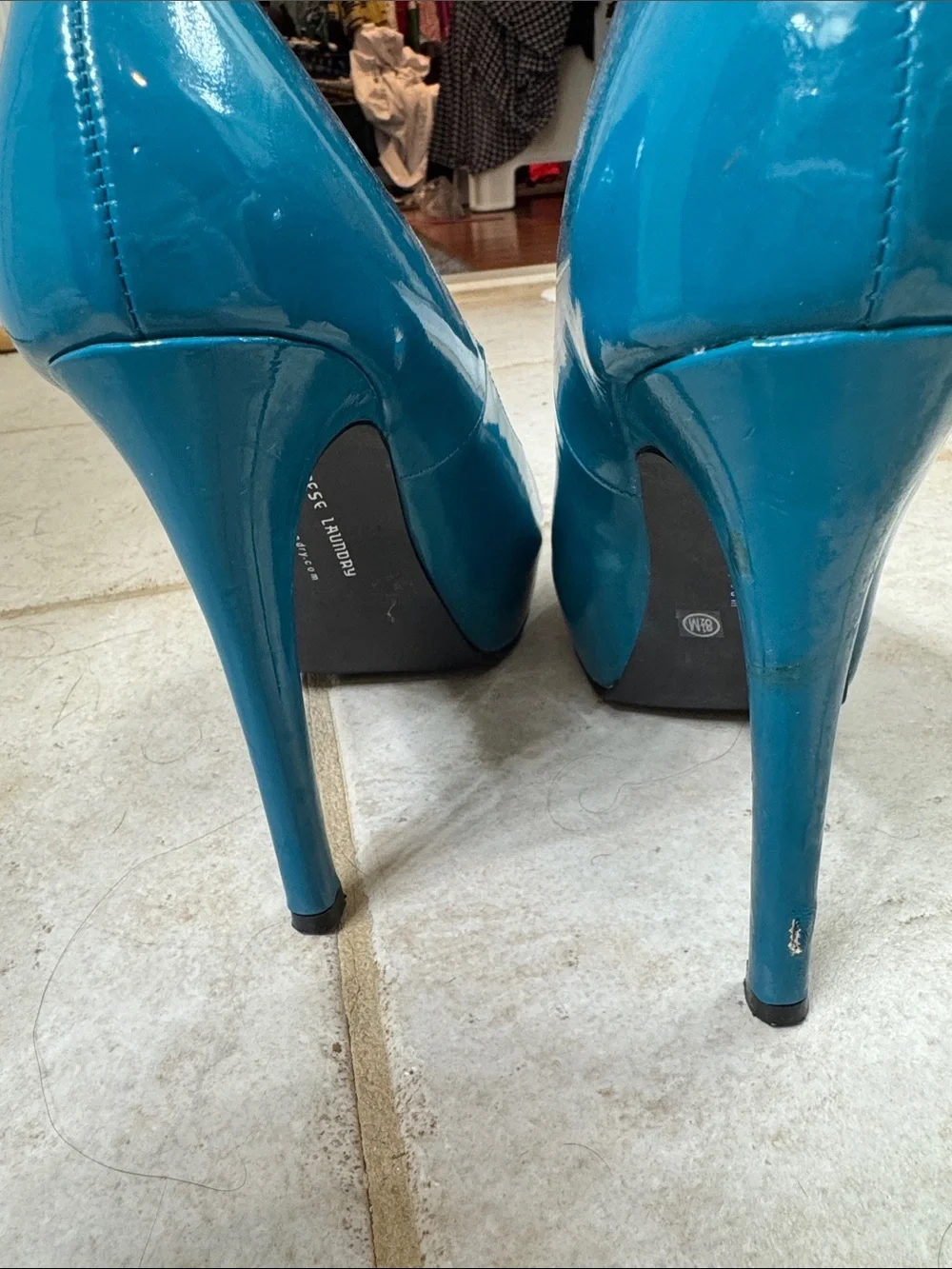 Chinese Laundry Teal Patent Round-Toe Heels
